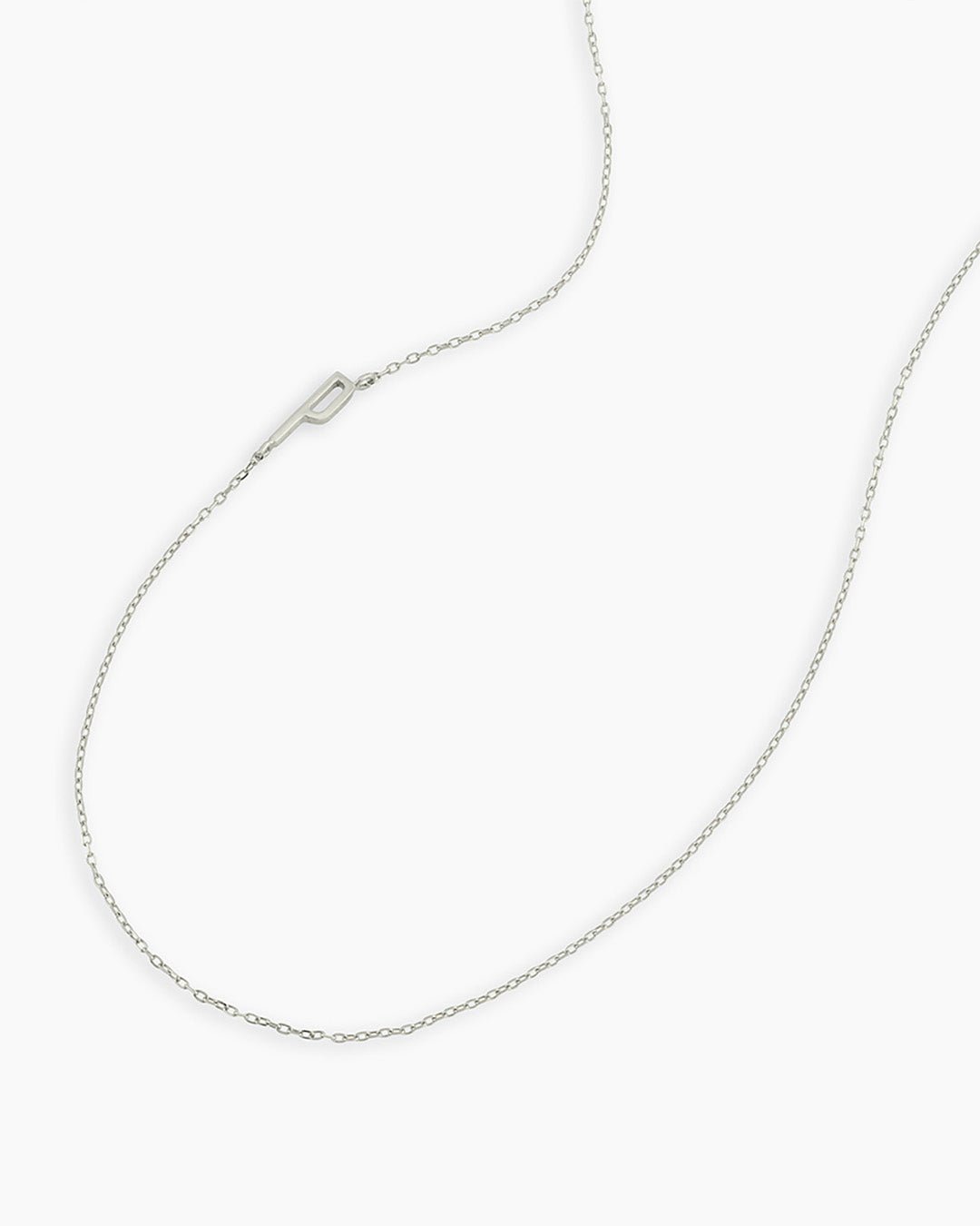 Woman wearing Alphabet Necklace || option::14k Solid White Gold, P