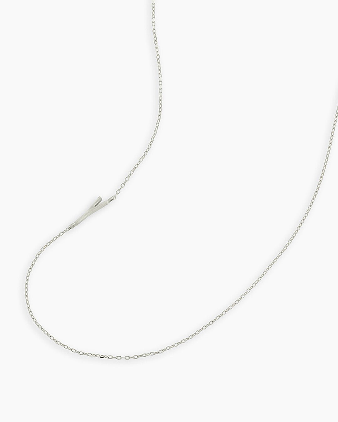 Woman wearing Alphabet Necklace || option::14k Solid White Gold, Y
