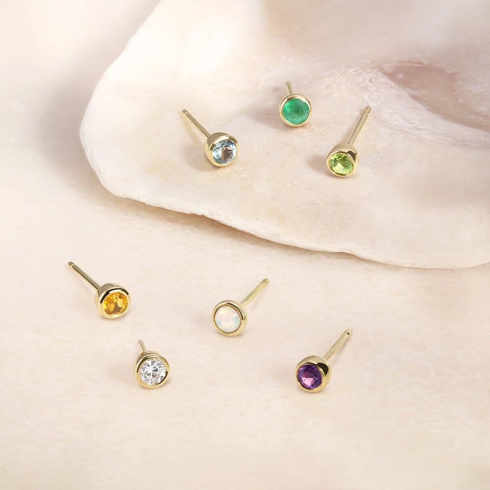 14k gold genuine birthstone stud earrings