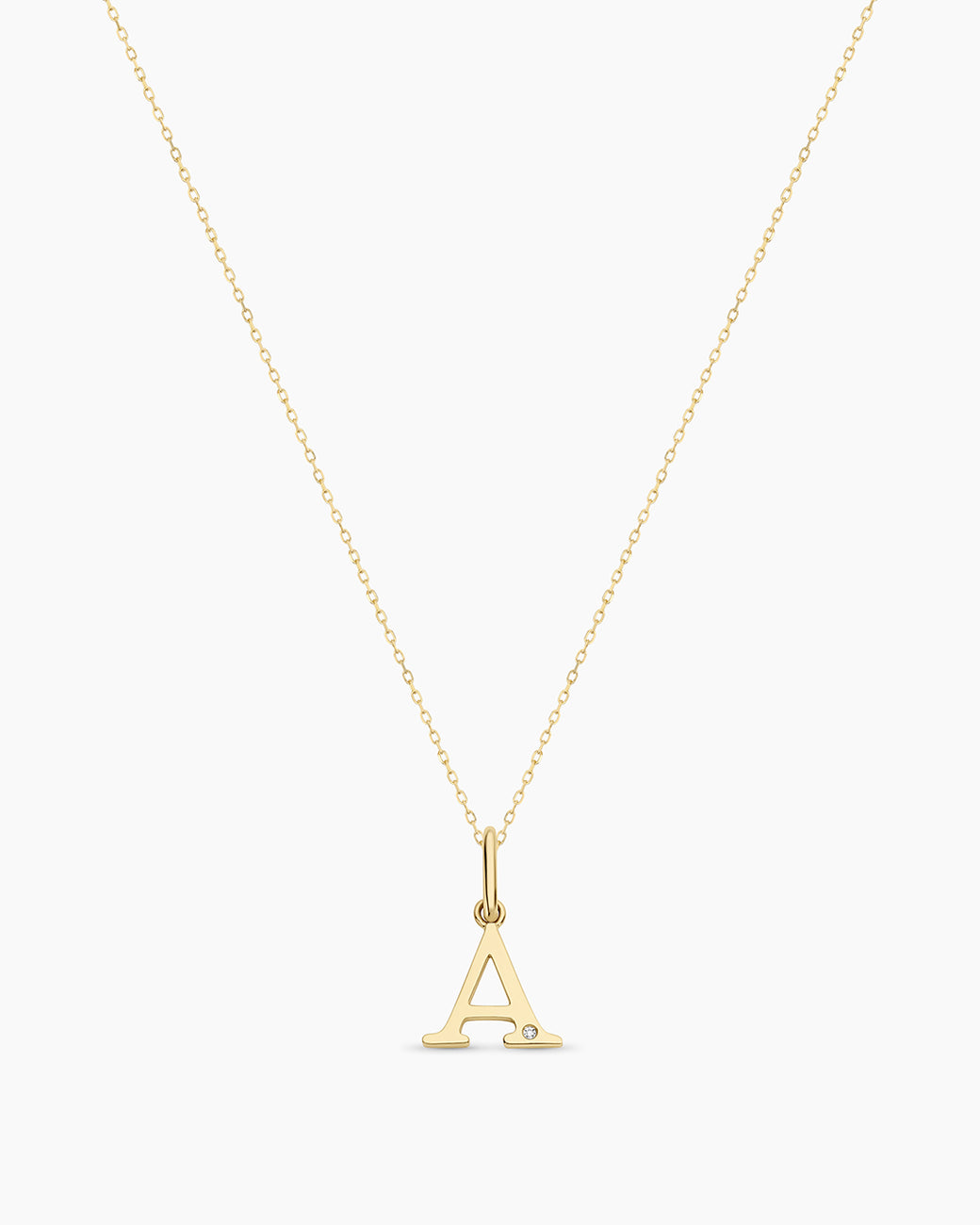 Diamond Vintage Alphabet Necklace || option::14k Solid Gold, A