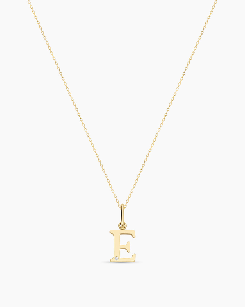 Diamond Vintage Alphabet Necklace || option::14k Solid Gold, E