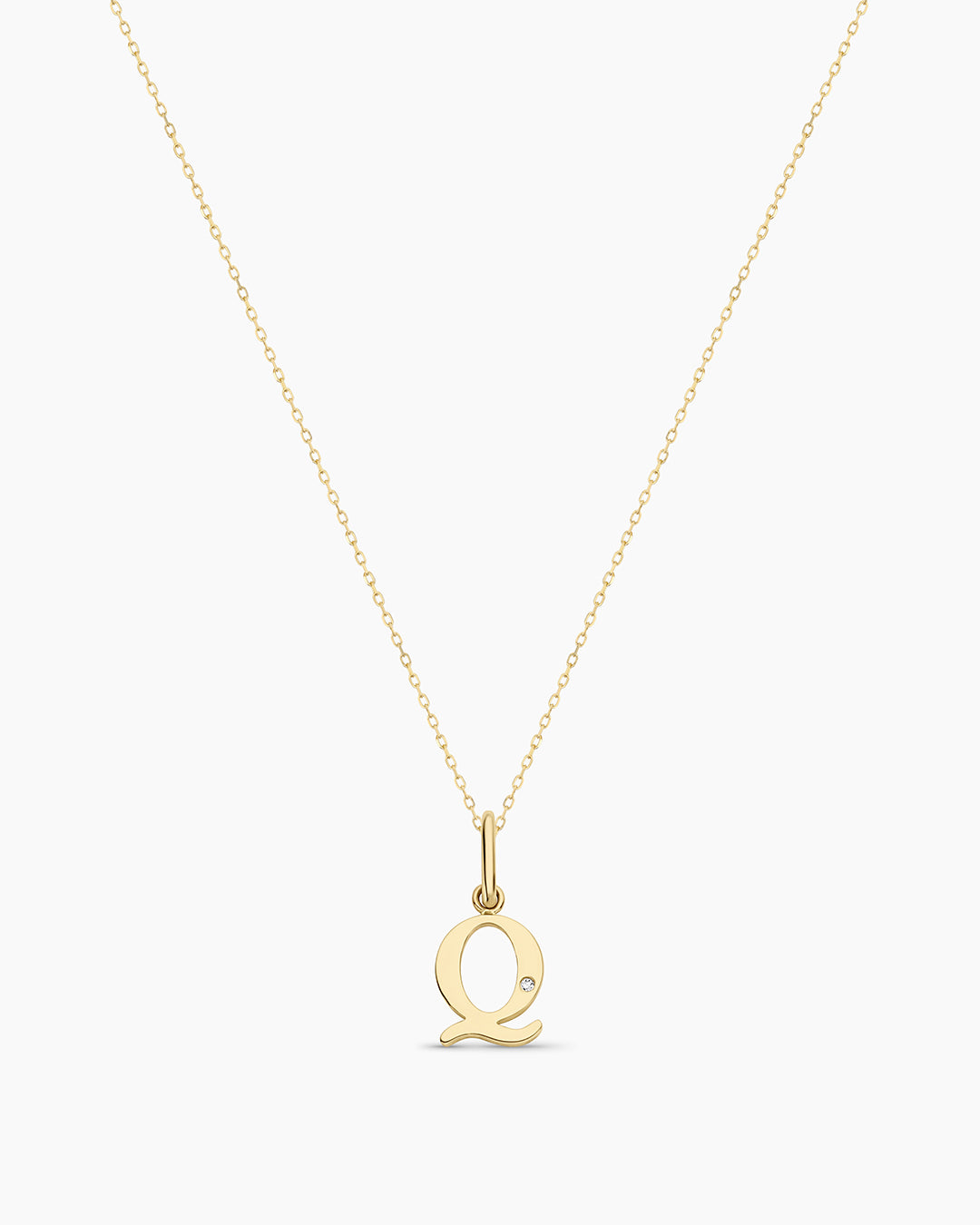 Diamond Vintage Alphabet Necklace || option::14k Solid Gold, Q