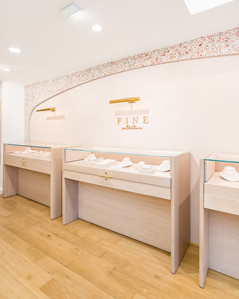 fine jewelry wall with cases