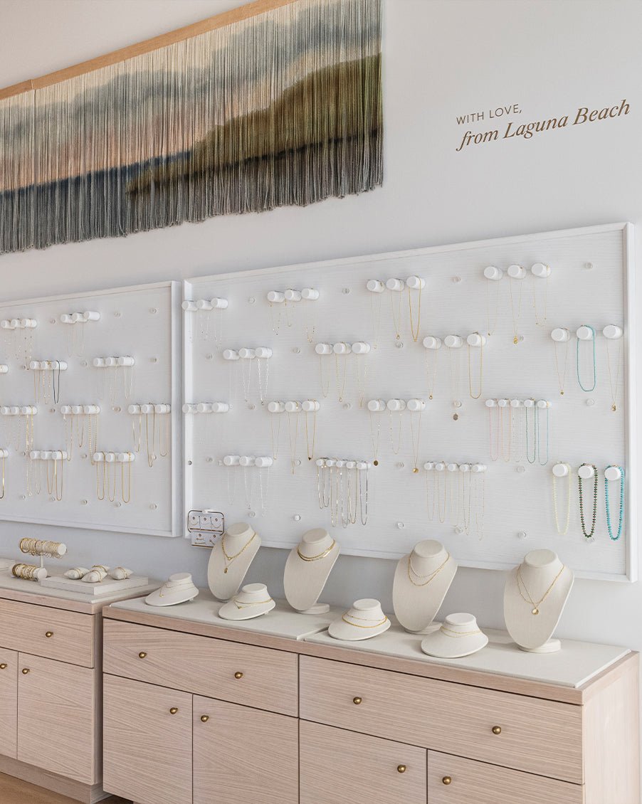 gorjana store interior with necklace peg wall