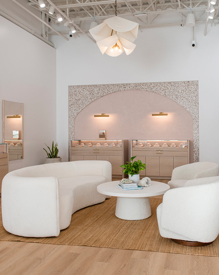 gorjana store interior with white couches