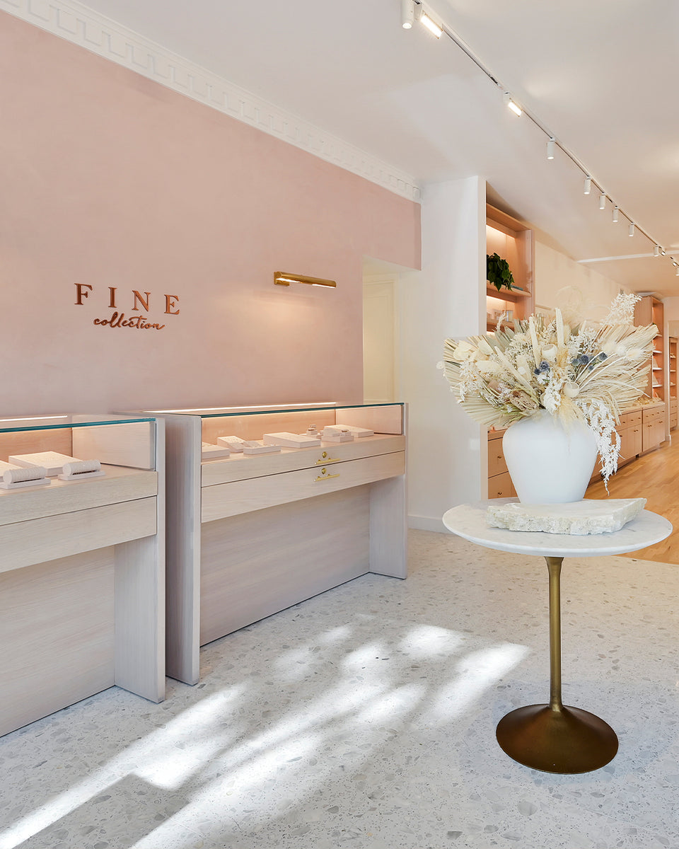 Fine jewelry wall in store