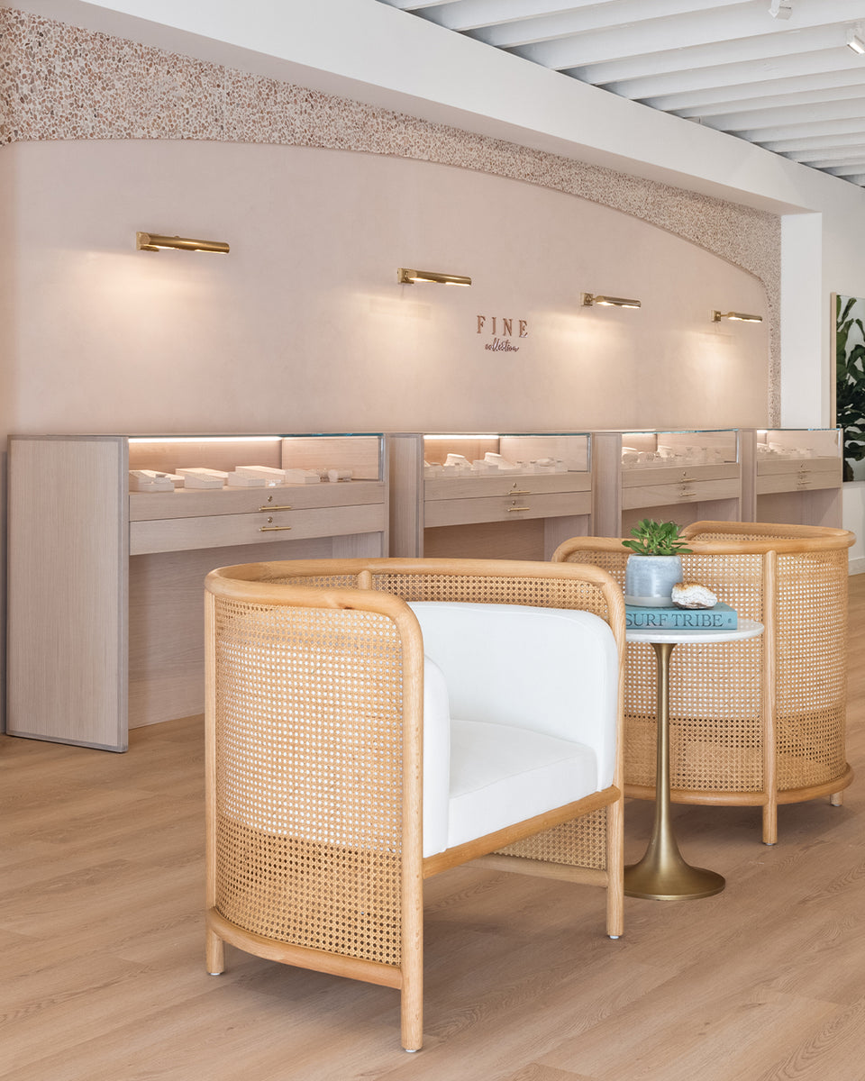 fine jewelry selection in gorjana store with seating area