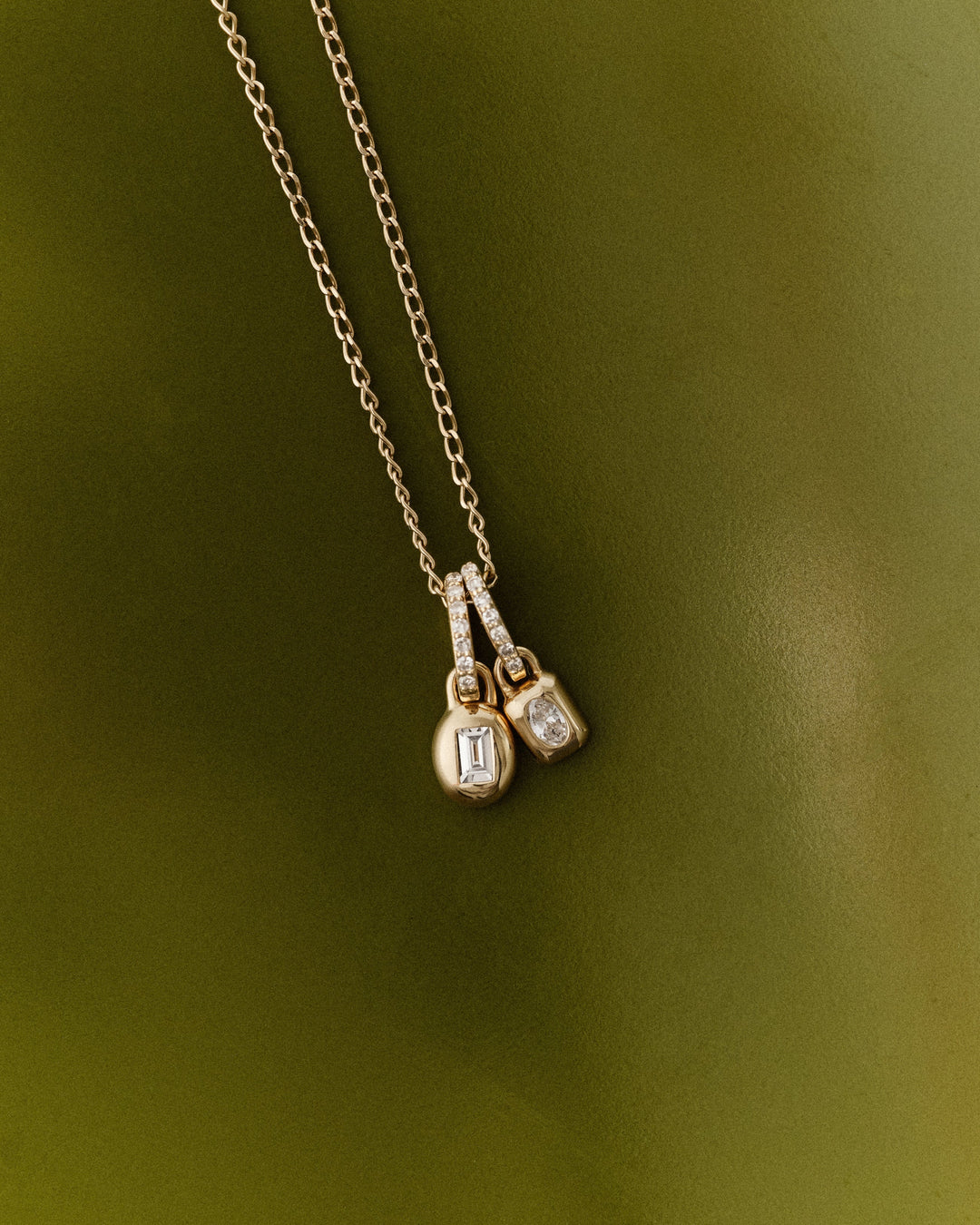 14K Lab Grown Diamond Petite Oval Charm || option::14K Solid Gold
