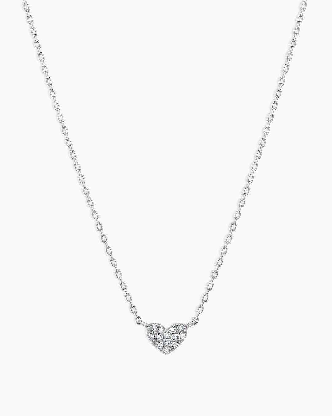 Diamond Pave Heart Charm Necklace || option::14k Solid White  Gold