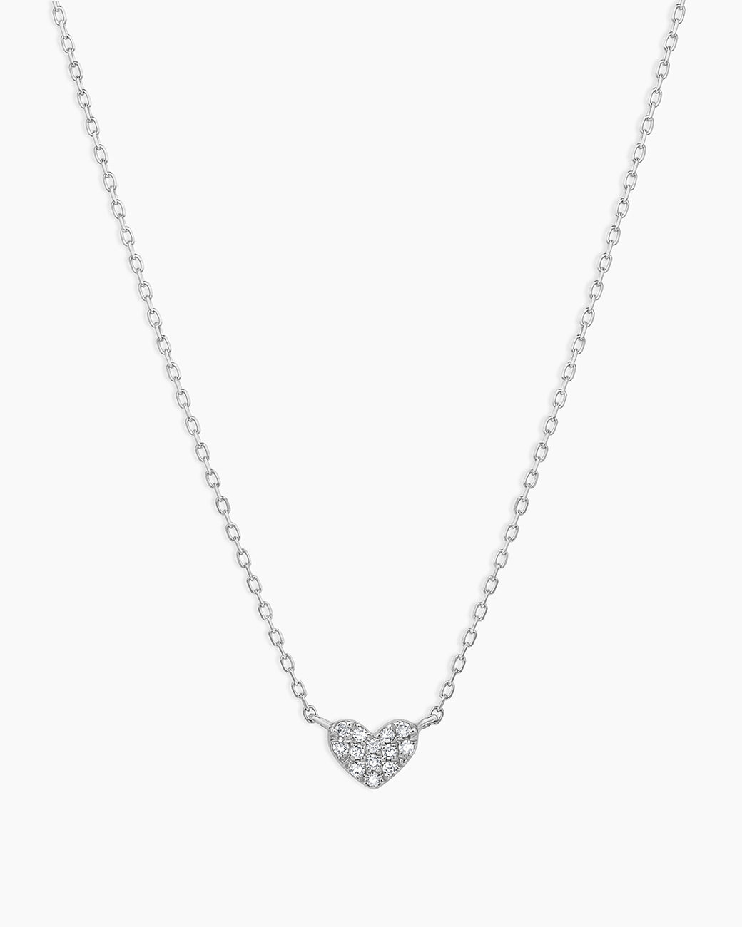 Diamond Pave Heart Charm Necklace || option::14k Solid White Gold