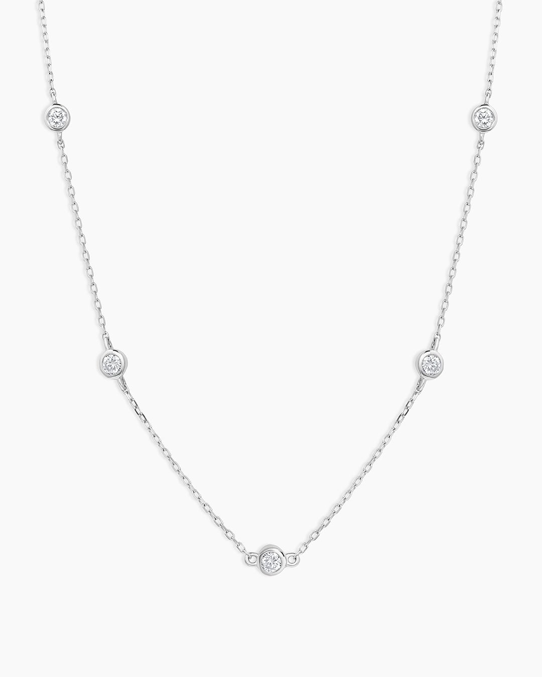 Classic Five Diamond Necklace || option::14k Solid White Gold