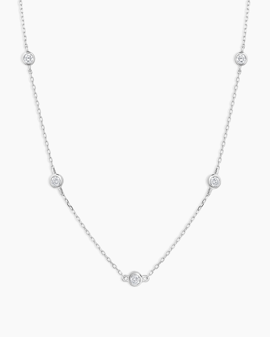 Classic Five Diamond Necklace || option::14k Solid White Gold