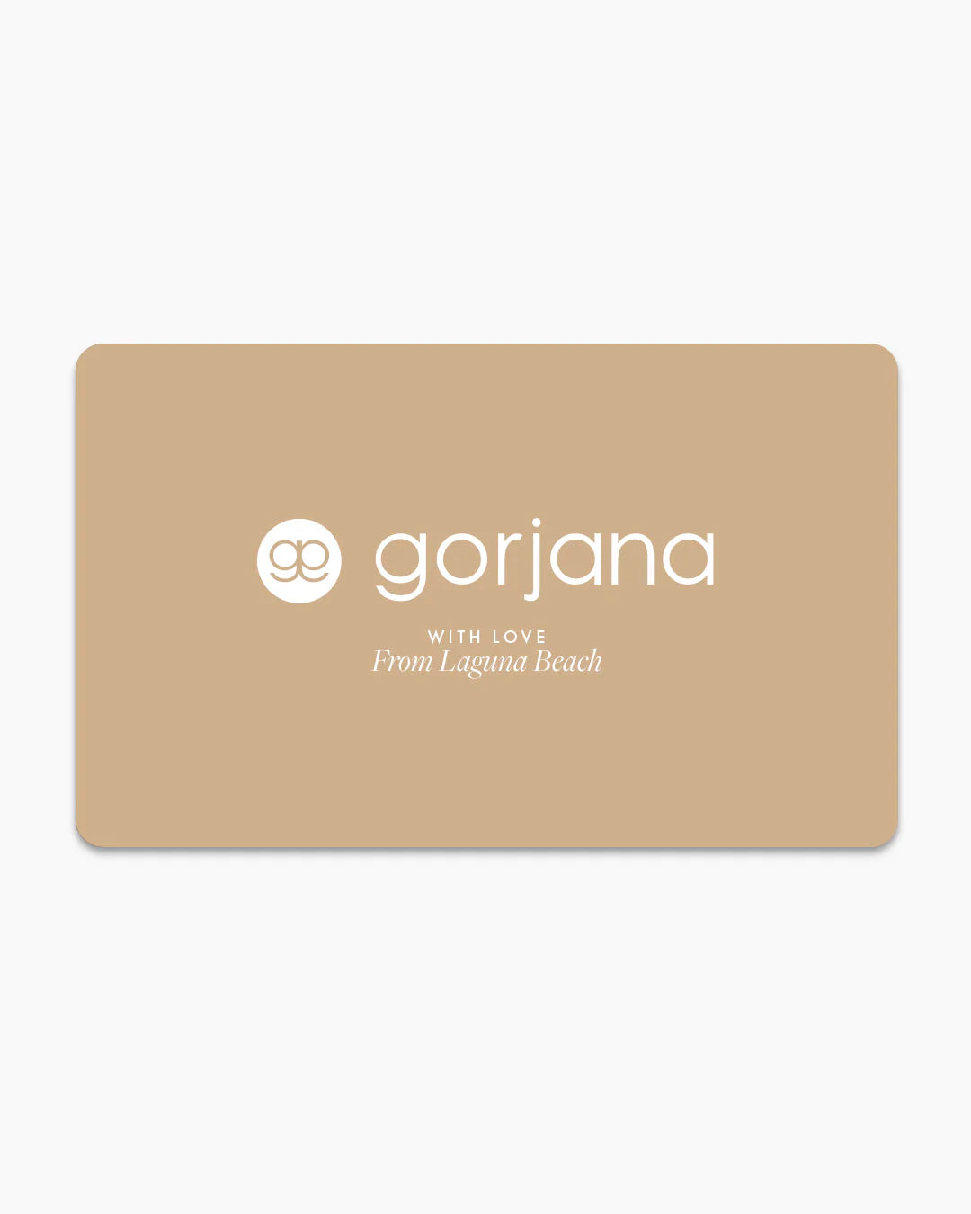 Gorjana gift card with brand logo on a beige background