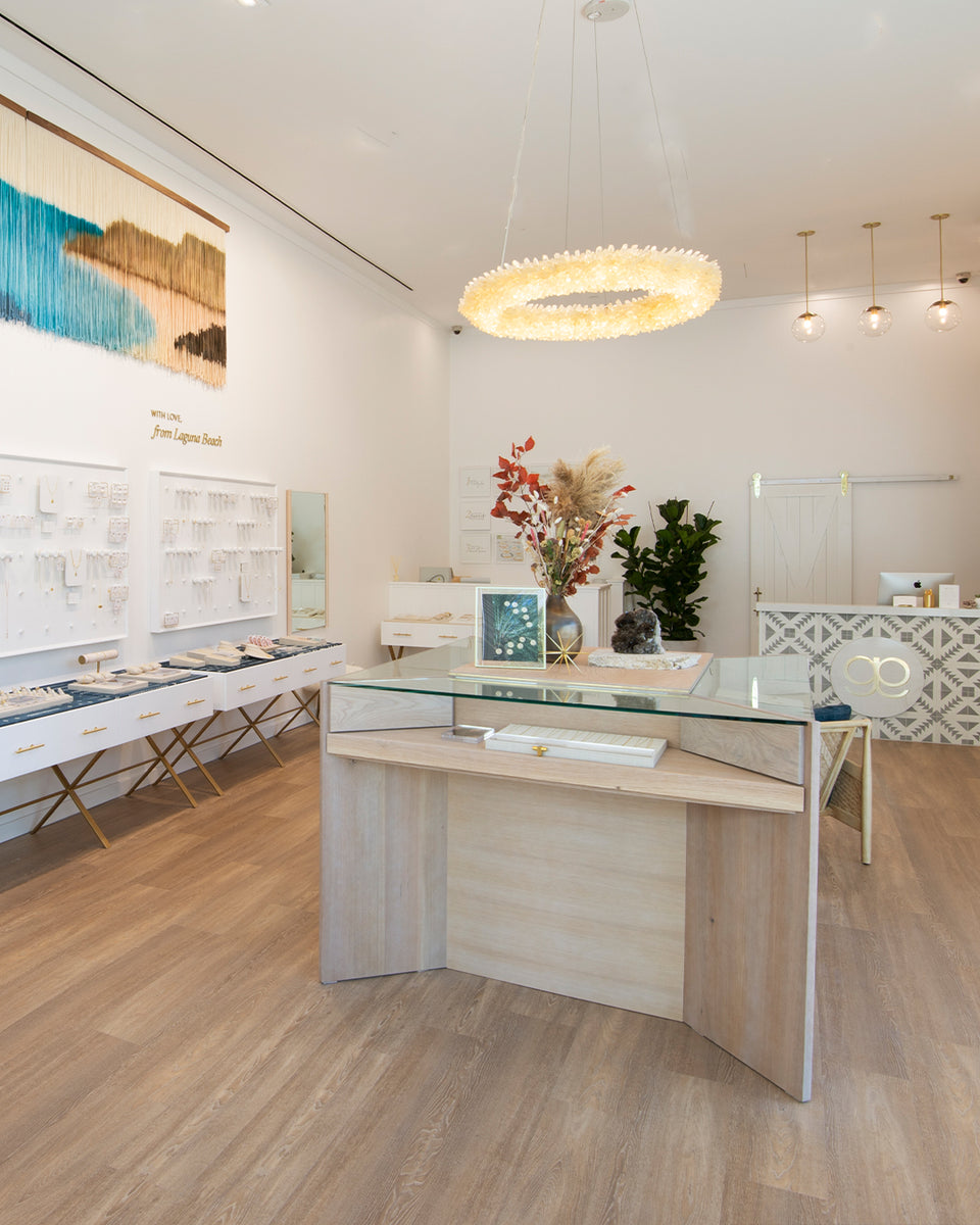 inside gorjana scottsdale store with unique chandelier 