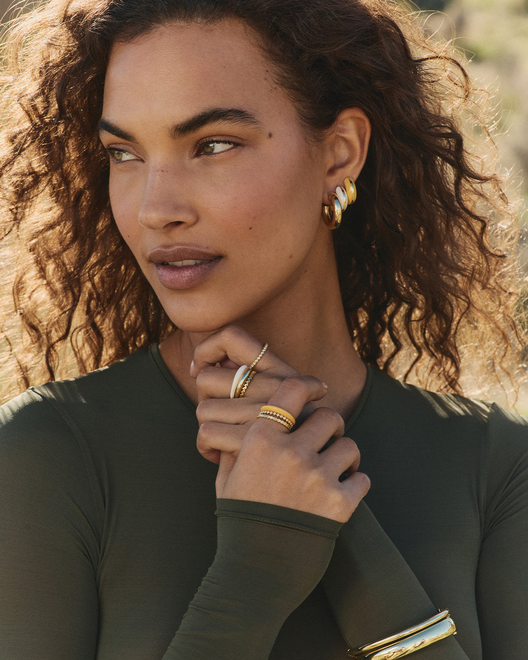 Lou Stripe Huggies || option::18k Gold Plated, Yellow