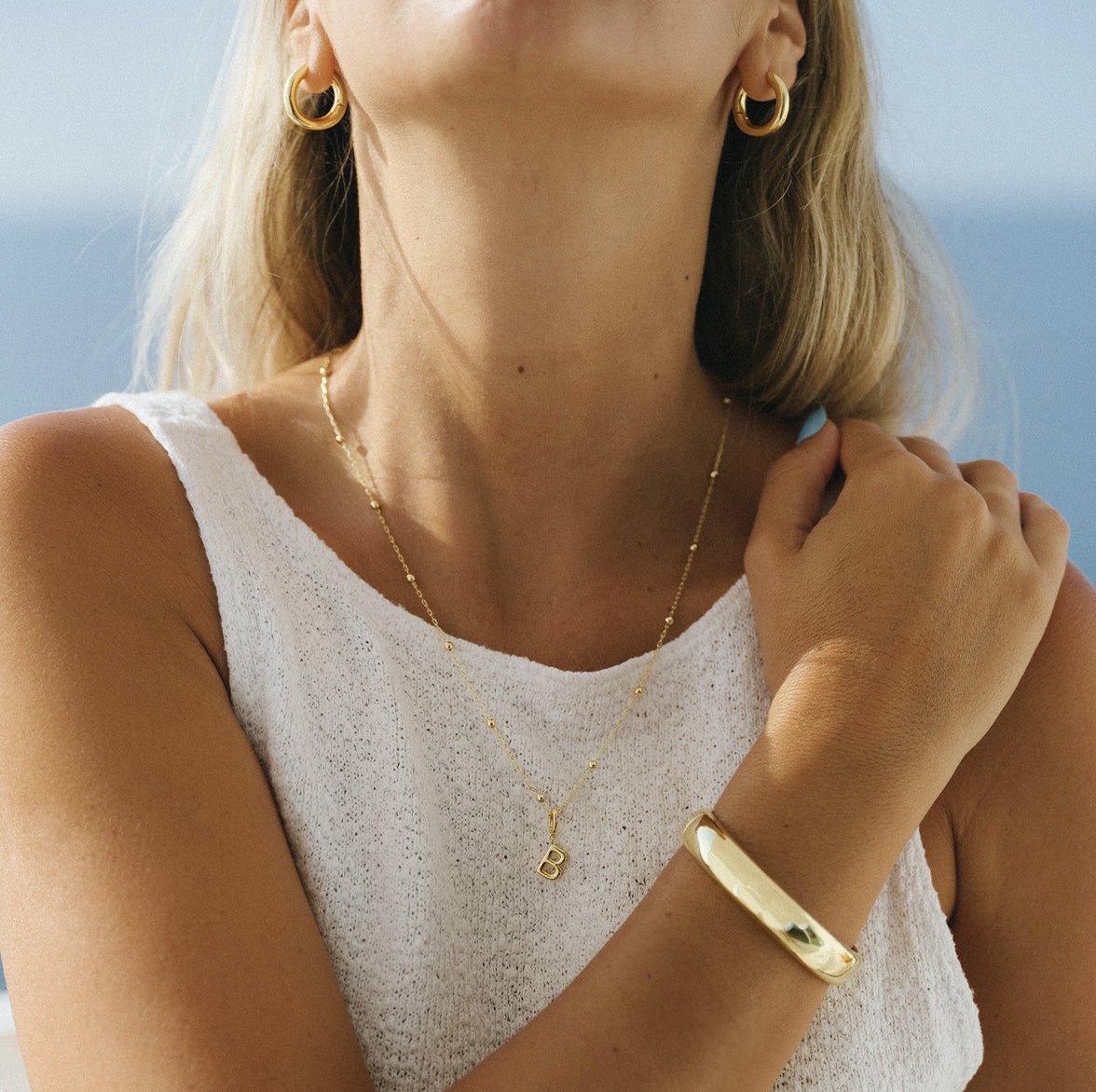 @barbarabrigido wearing gold plated necklaces and bracelets