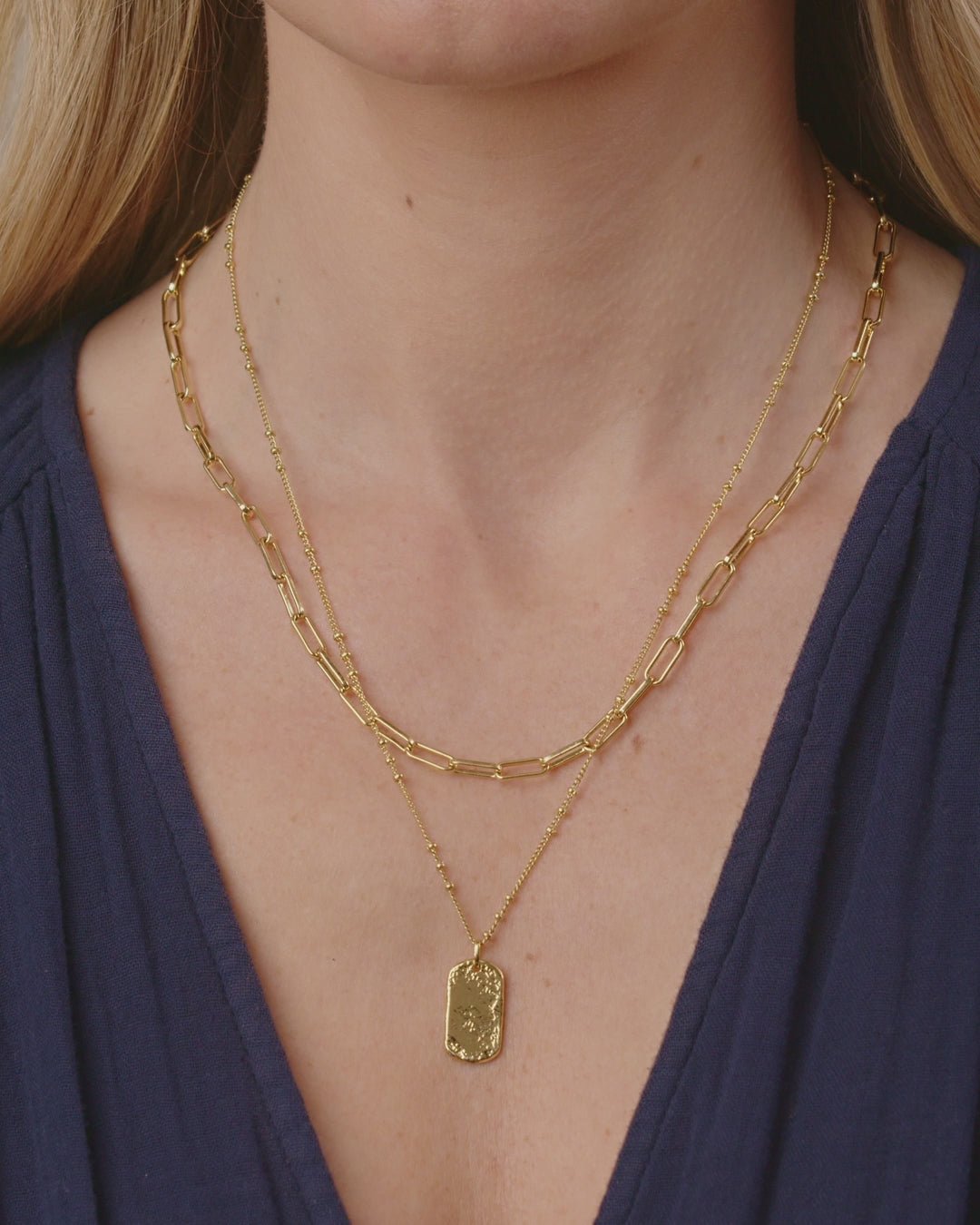 Gold | gorjana Jewelry | Parker Layering Set, gold layered necklace | chain link necklace and dog tag necklace set