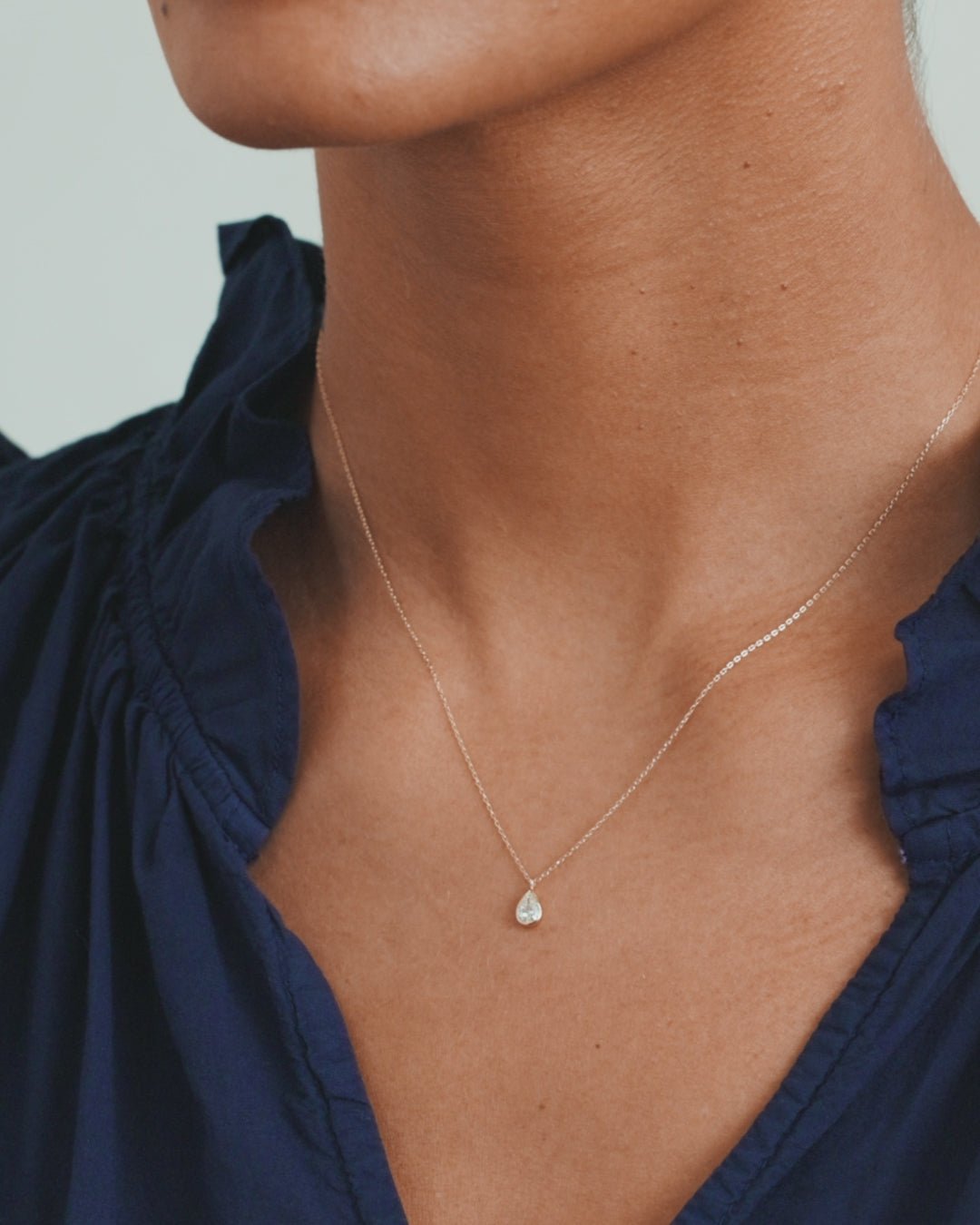 Classic Diamond Pear Necklace || option::14k Solid Gold