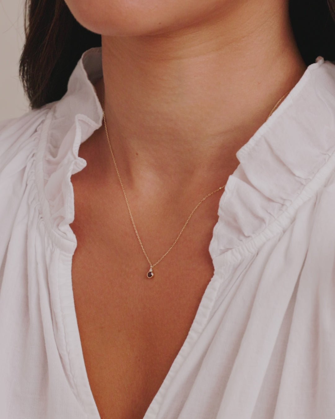 Diamond Birthstone Necklace || option::14k Solid Gold, Garnet - January