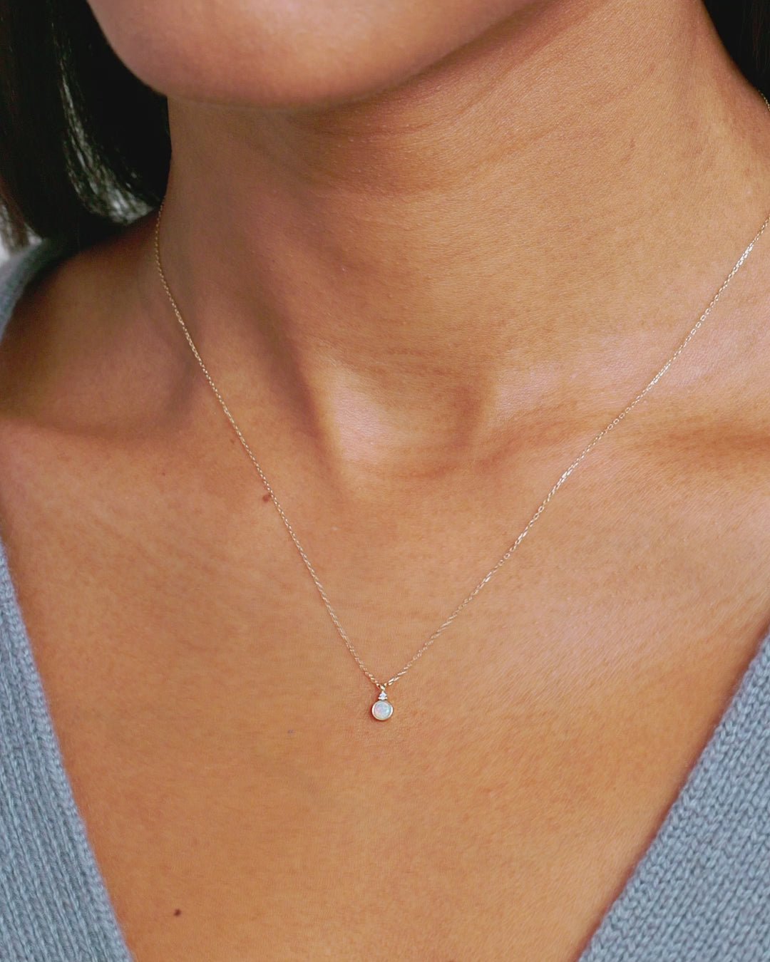 Opal Birthstone Necklace October Birthstone Necklace || option::14k Solid Gold, Opal - October