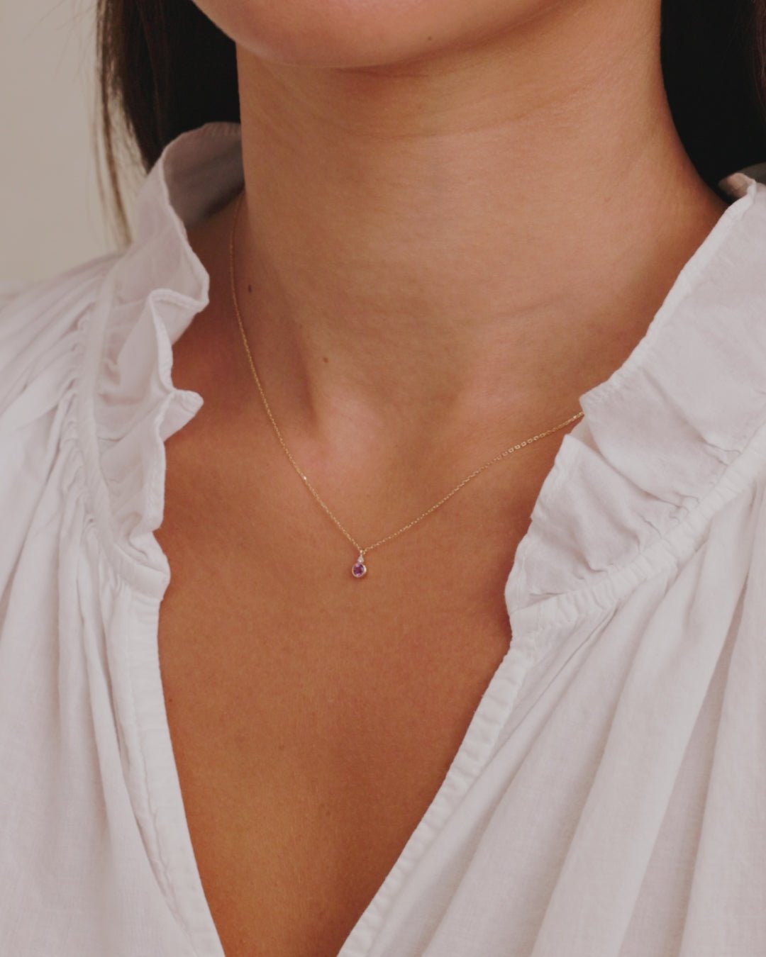 Amethyst Birthstone Necklace || option::14k Solid Gold, Amethyst - February