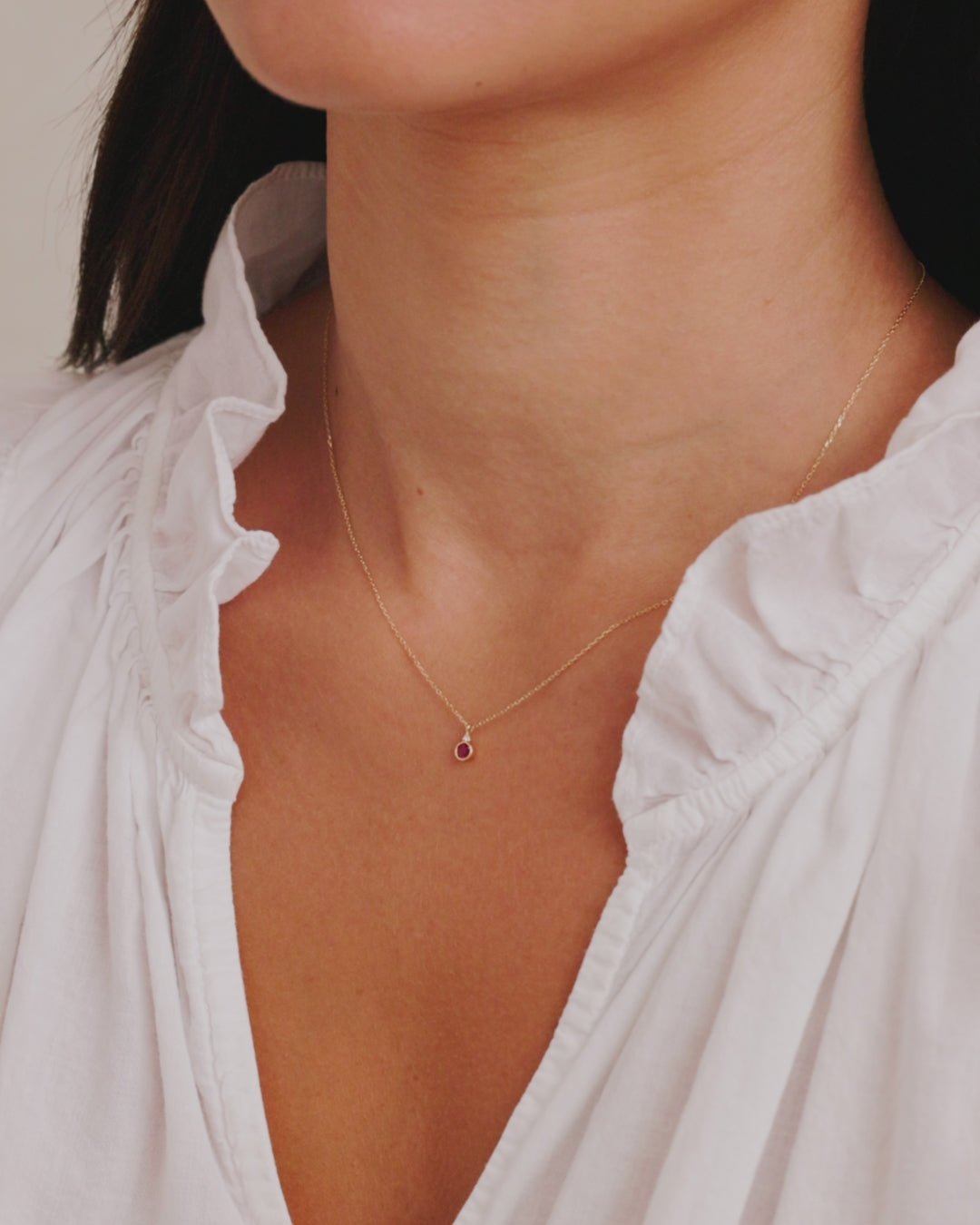 Diamond Birthstone Necklace || option::14k Solid Gold, Ruby - July