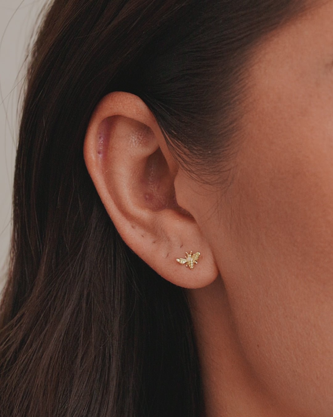 Moon Charm Stud || option::Gold Plated, Bee