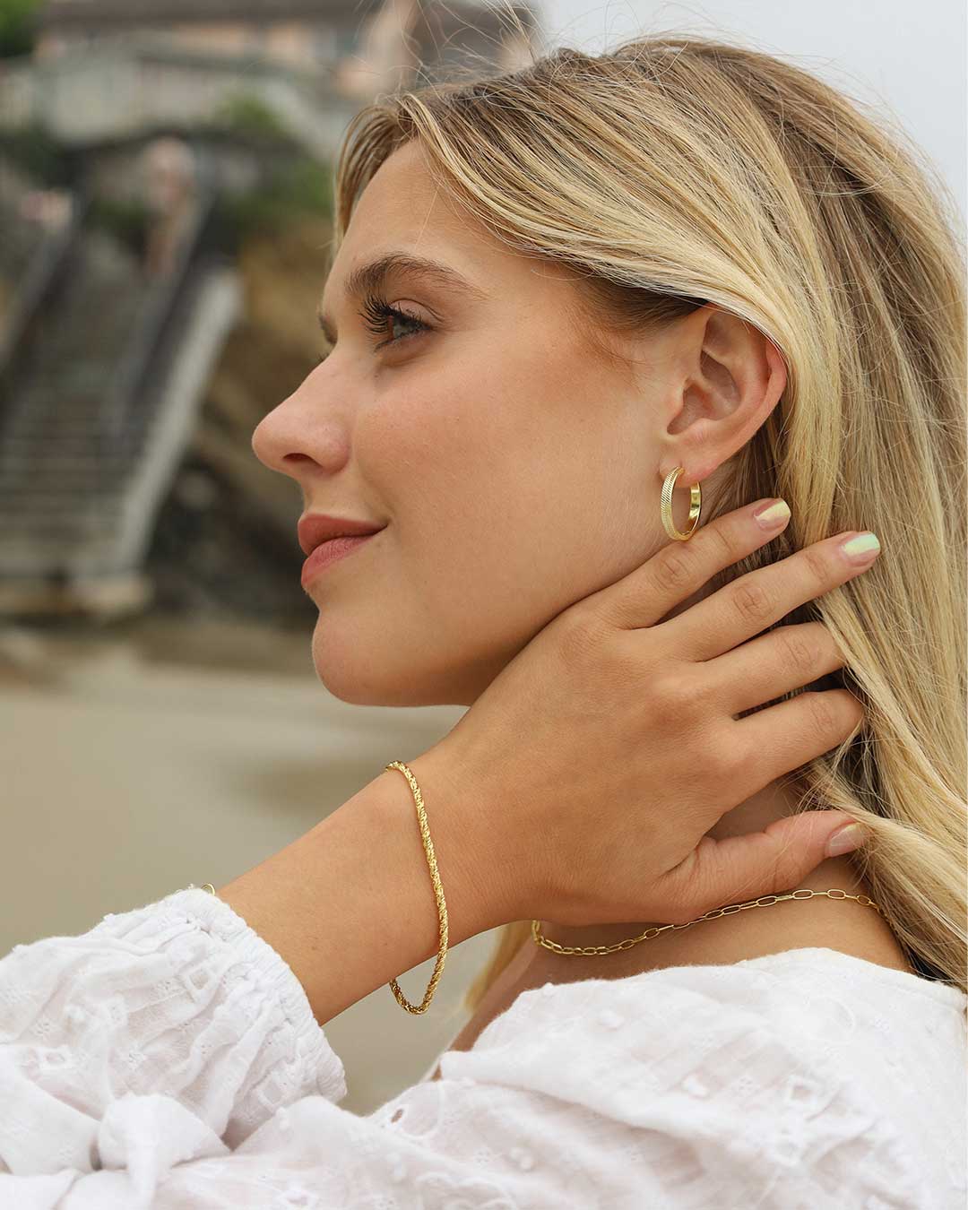 @sunday_gathering in the Venice Hoops, Marin Bracelet and Parker Necklace. 