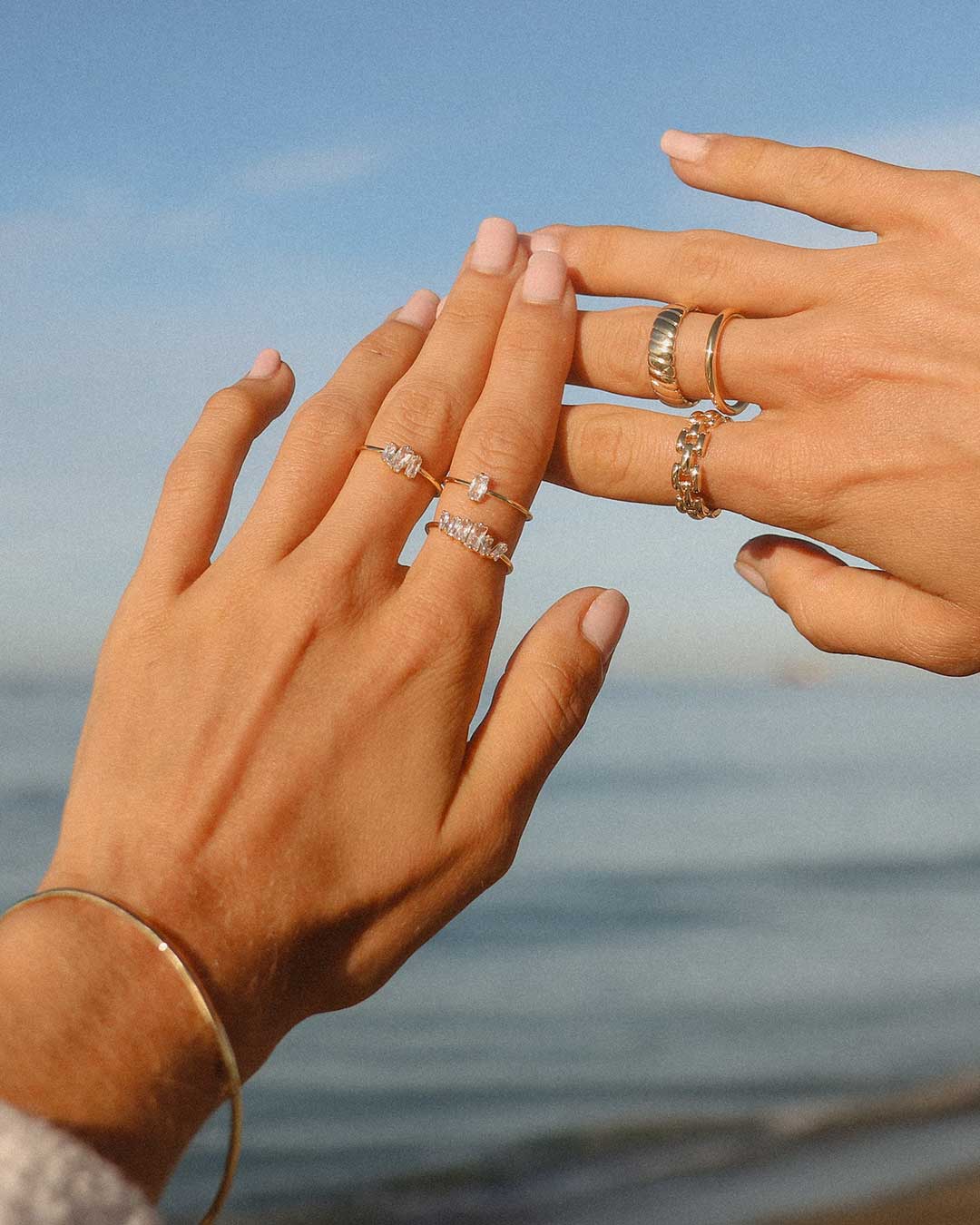 Woman wearing gold plated rings