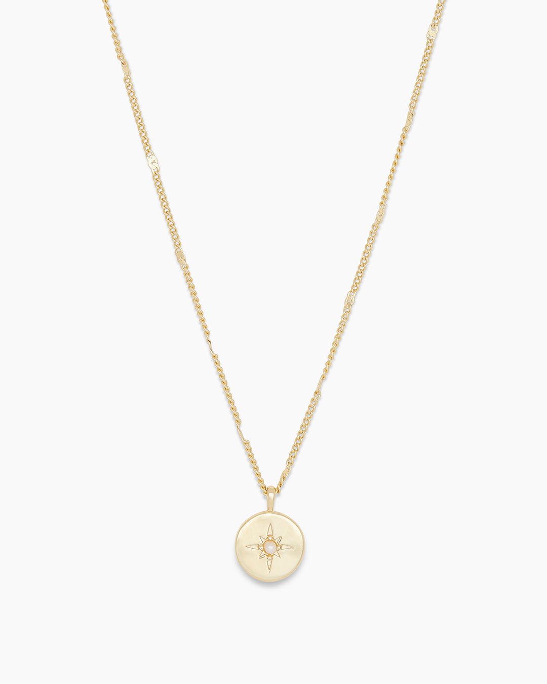 Power Birthstone Coin Necklace June || option::Gold Plated, Pearl
