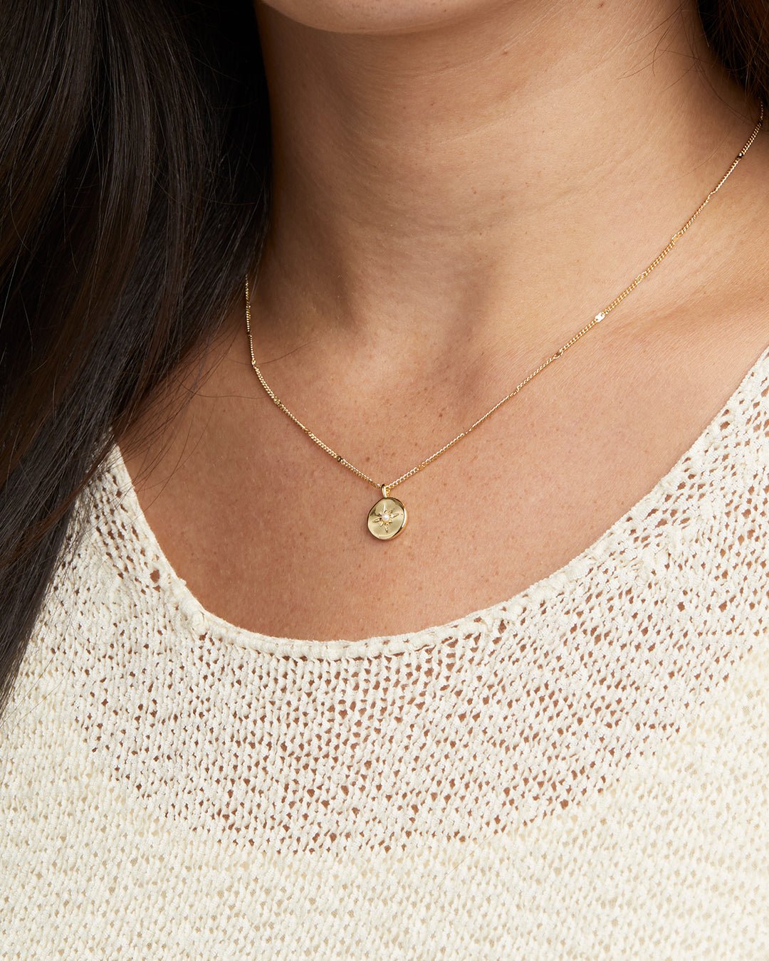Power Birthstone Coin Necklace June || option::Gold Plated, Pearl
