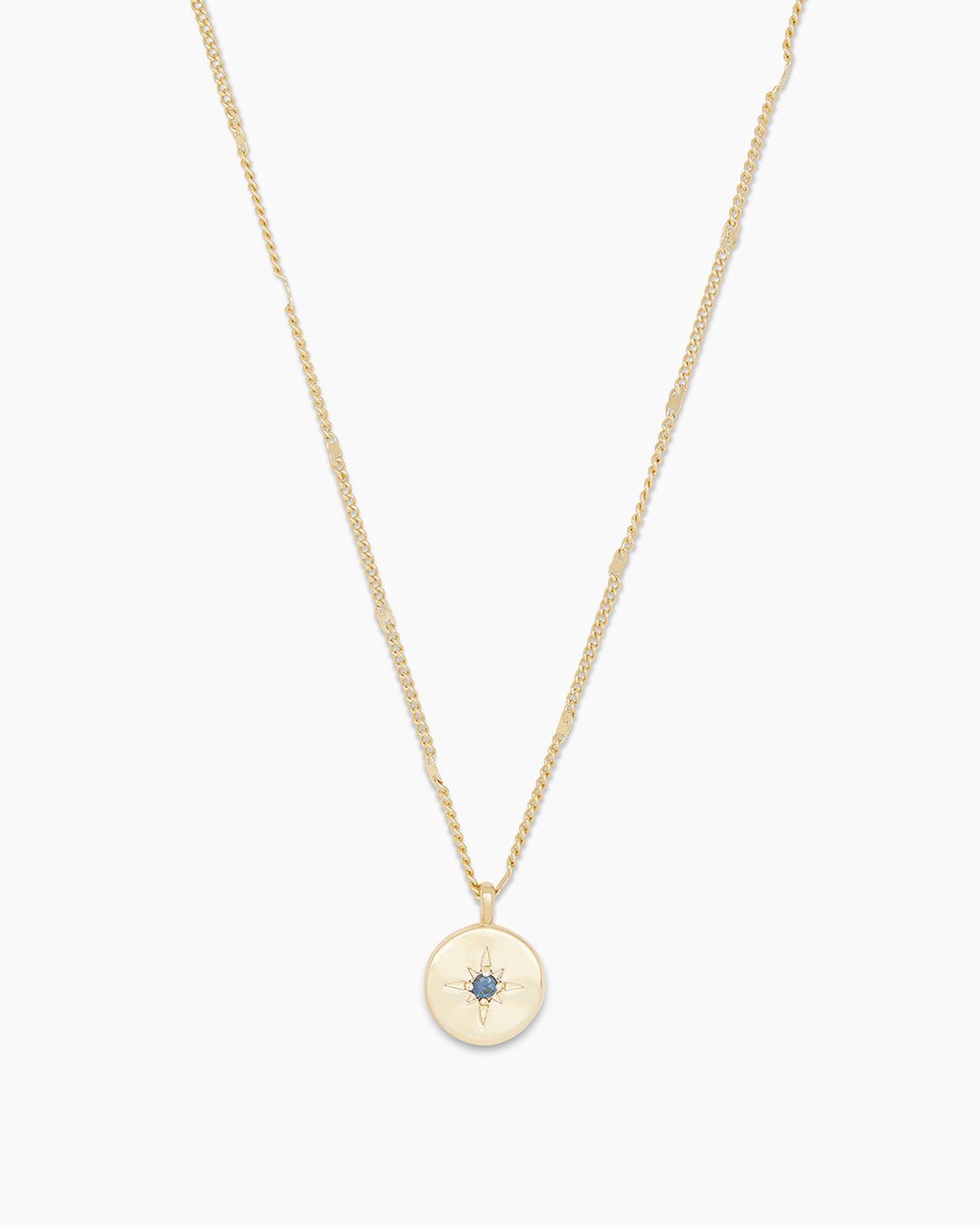 Power Birthstone Coin Necklace September || option::Gold Plated, Sapphire