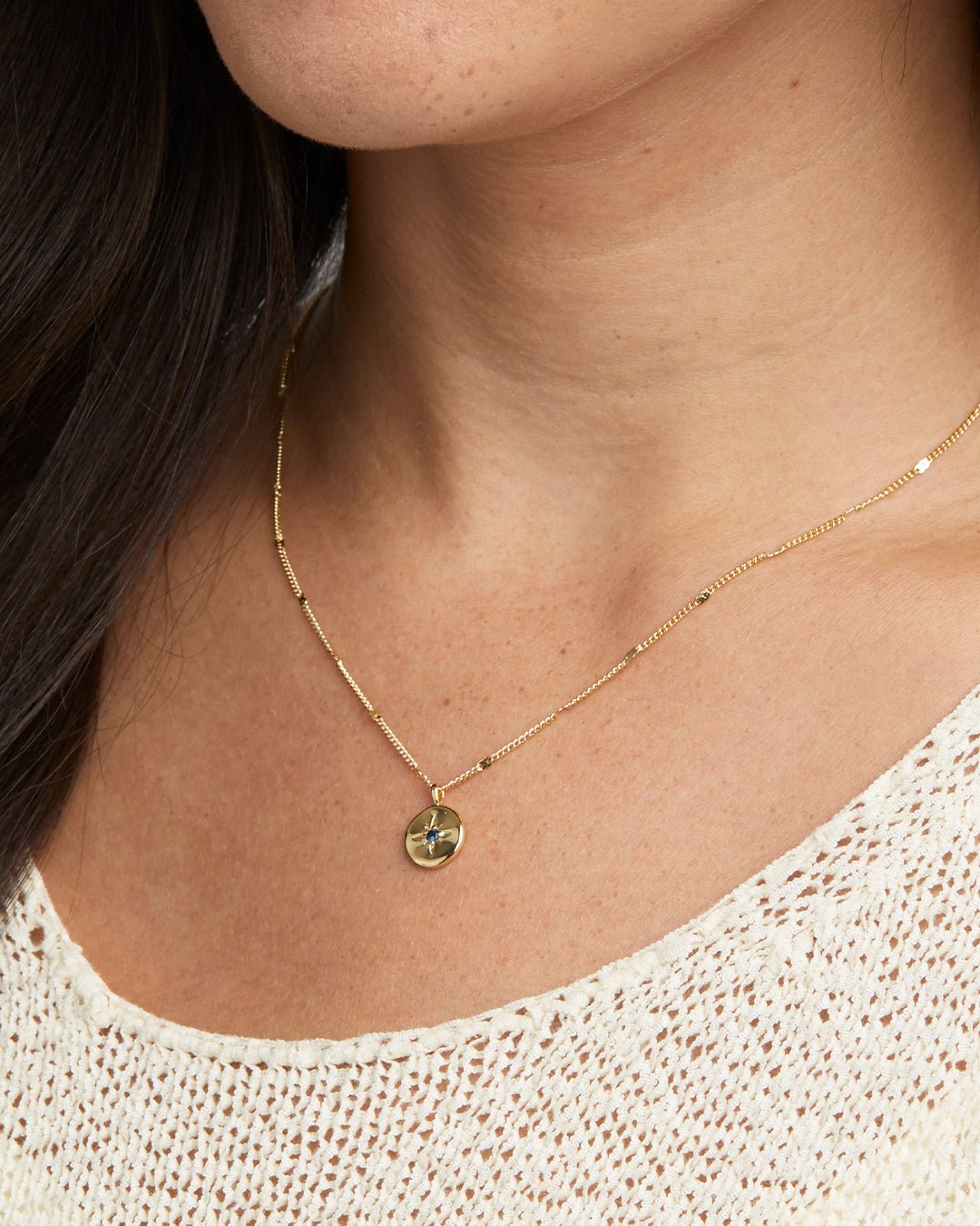 Power Birthstone Coin Necklace September || option::Gold Plated, Sapphire