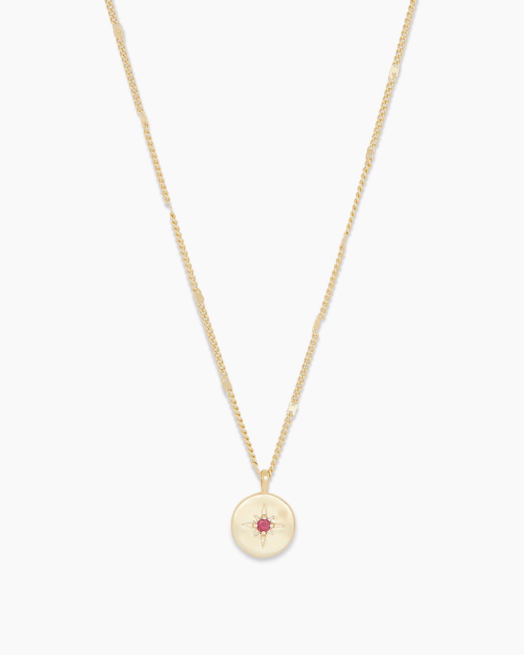 Power Birthstone Coin Necklace July || option::Gold Plated, Ruby