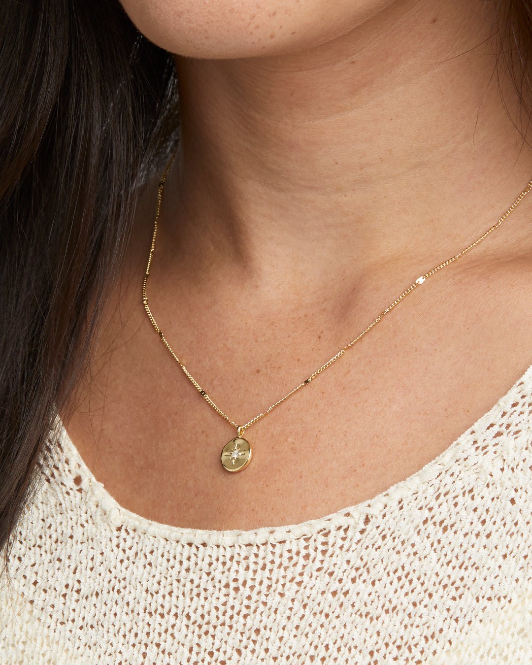 Power Birthstone Coin Necklace April || option::Gold Plated, Diamond