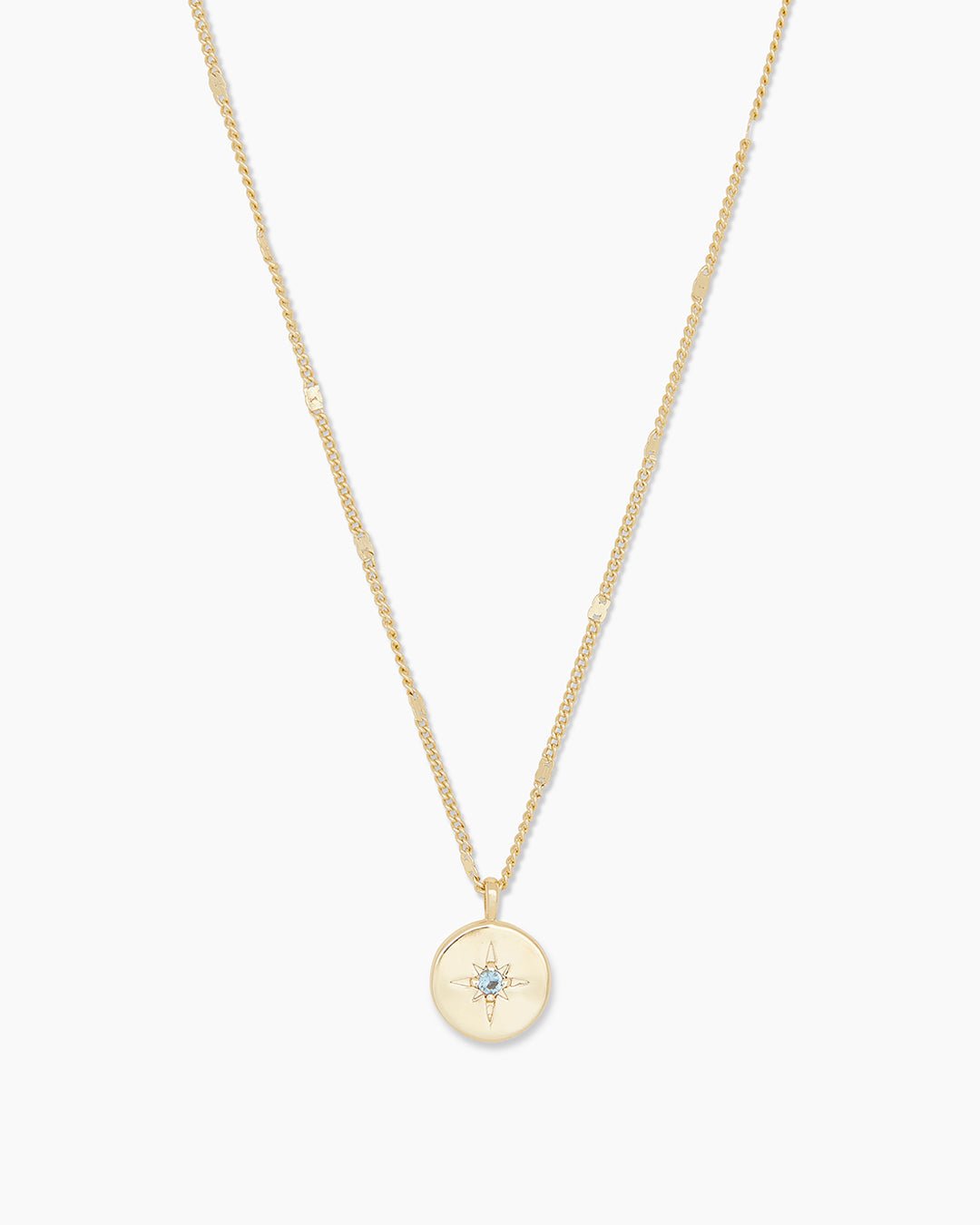 Power Birthstone Coin Necklace December || option::Gold Plated, Blue Topaz