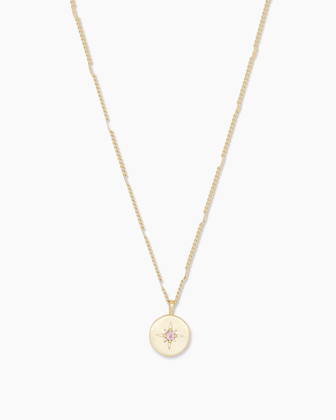 Power Birthstone Coin Necklace October || option::Gold Plated, Pink Tourmaline