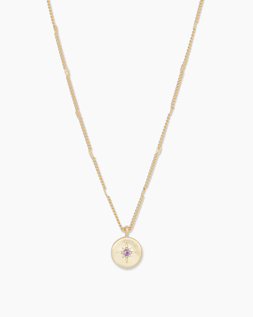 Power Birthstone Coin Necklace February || option::Gold Plated, Amethyst