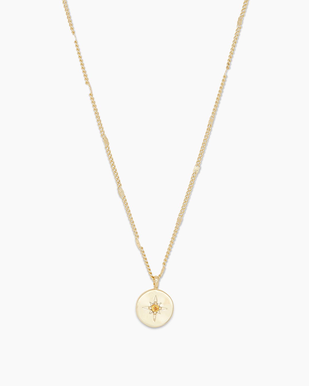 Power Birthstone Coin Necklace November || option::Gold Plated, Citrine