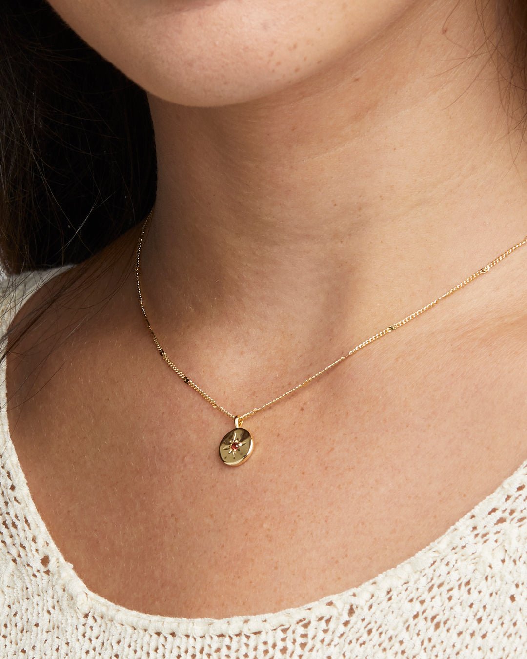 Power Birthstone Coin Necklace January || option::Gold Plated, Garnet