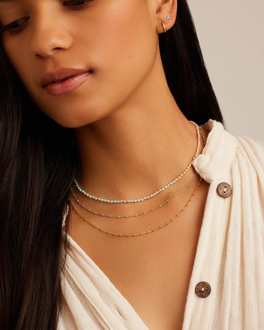 Capri Layer Necklace in Turquoise  || option::Gold Plated || set::capri-layering-set-stl