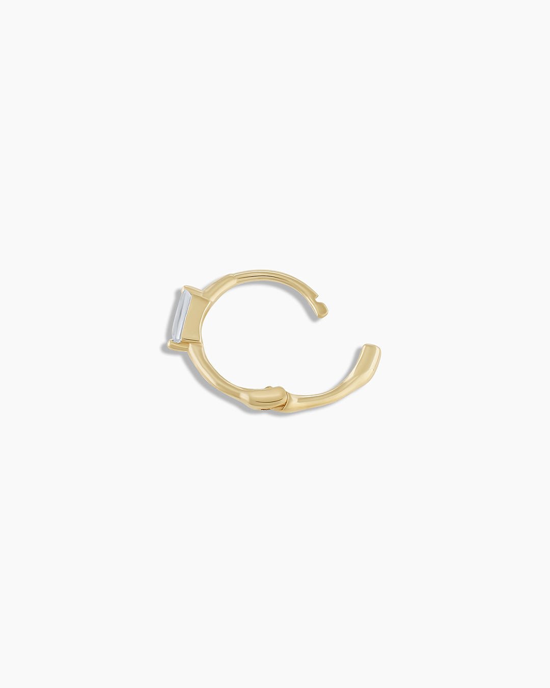 Solitaire Baguette White Sapphire Huggie || option::14k Solid Gold