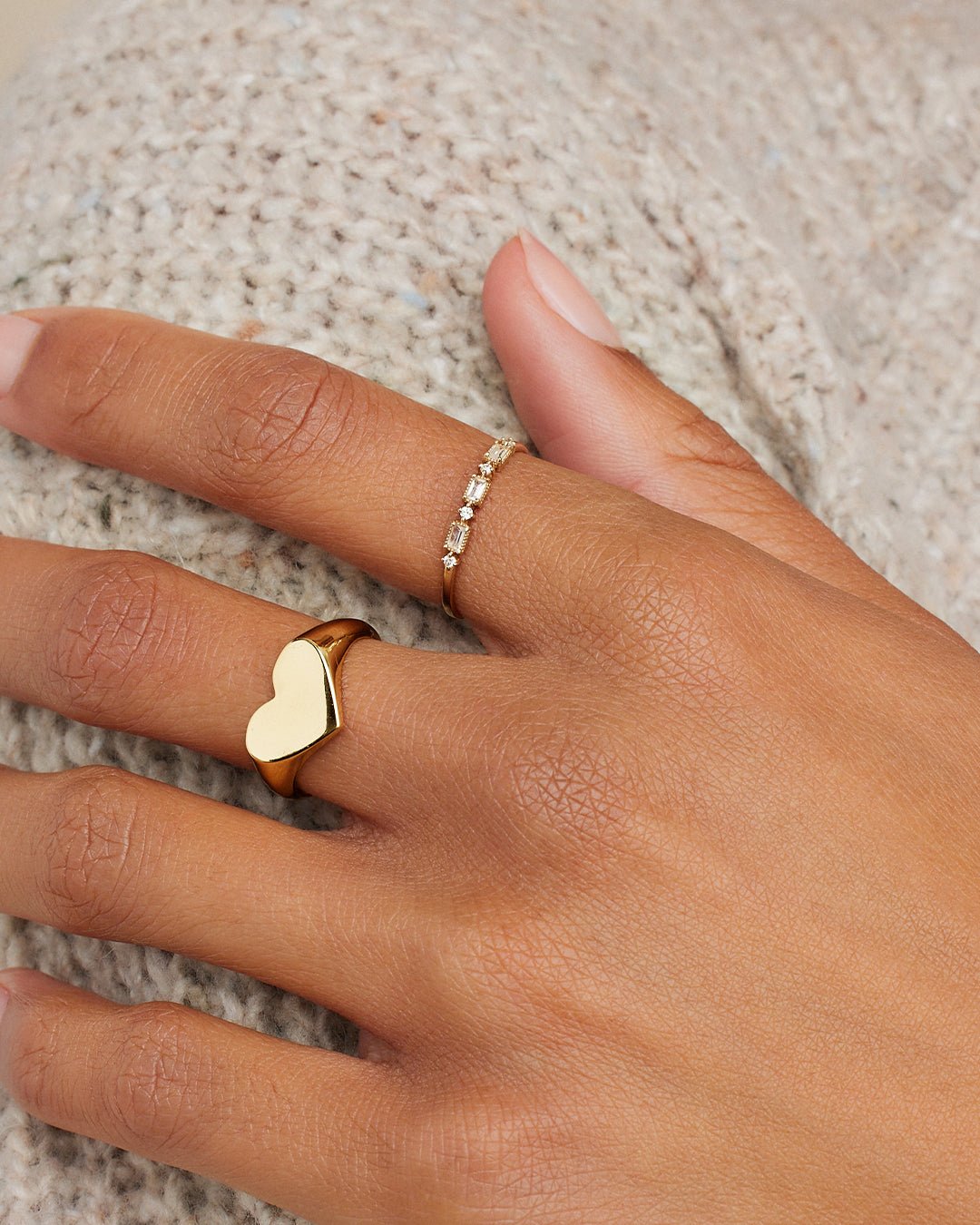 Woman wearing  Baguette White Topaz andDiamond Ring || option::14k Solid Gold