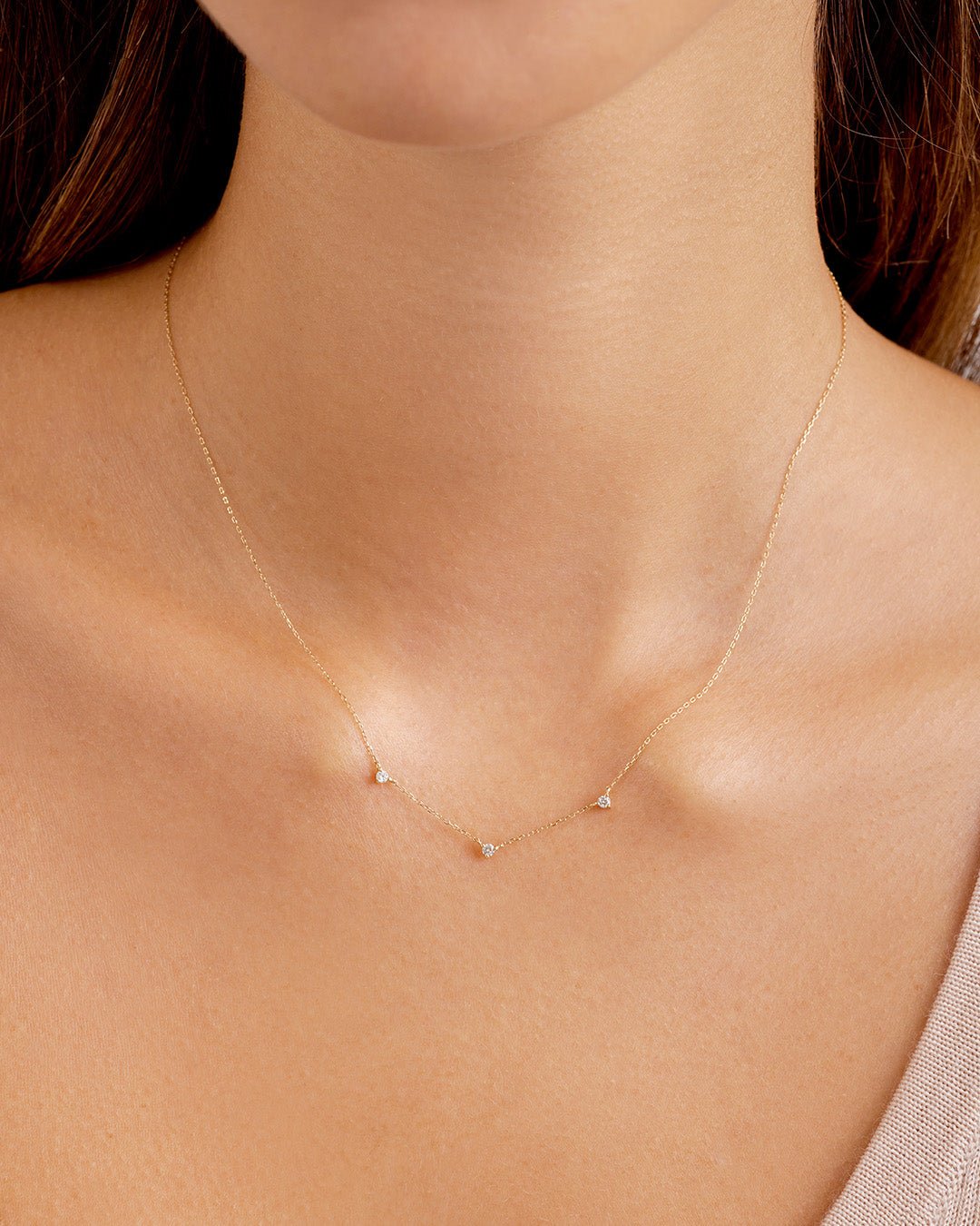 Diamond Eve NecklaceDiamond trio necklace  daintyDiamond necklace || option::14k Solid Gold