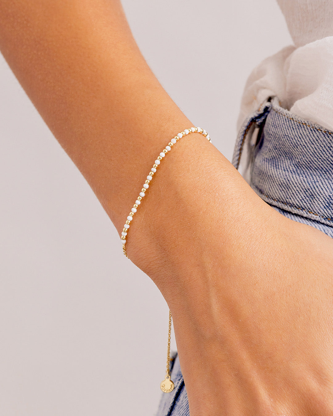 Power Gemstone Brooks Bracelet for Calming || option::18k Gold Plated, Howlite - Calming