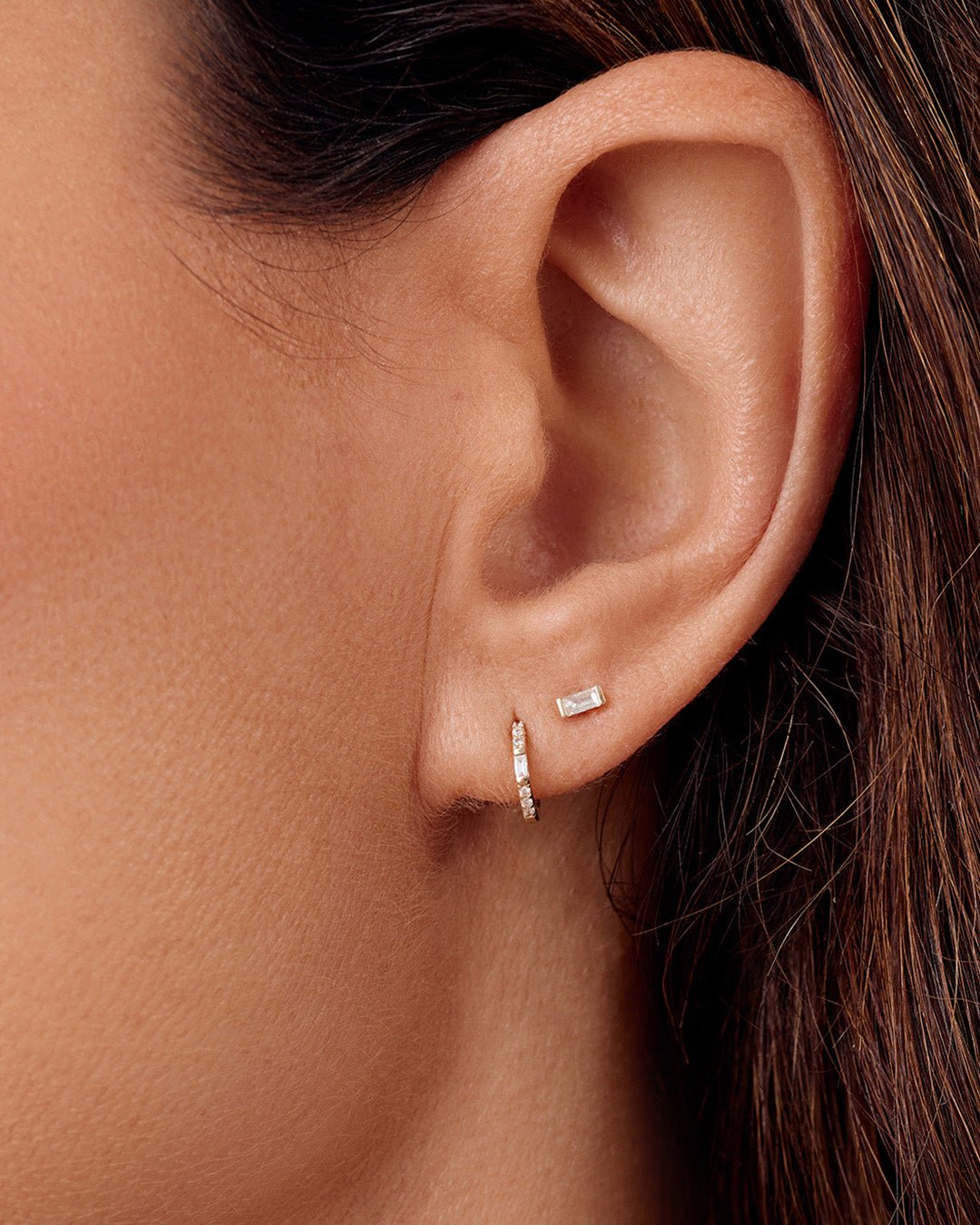 Diamond Morgan StudsDiamond baguette earrings || option::14k Solid Gold