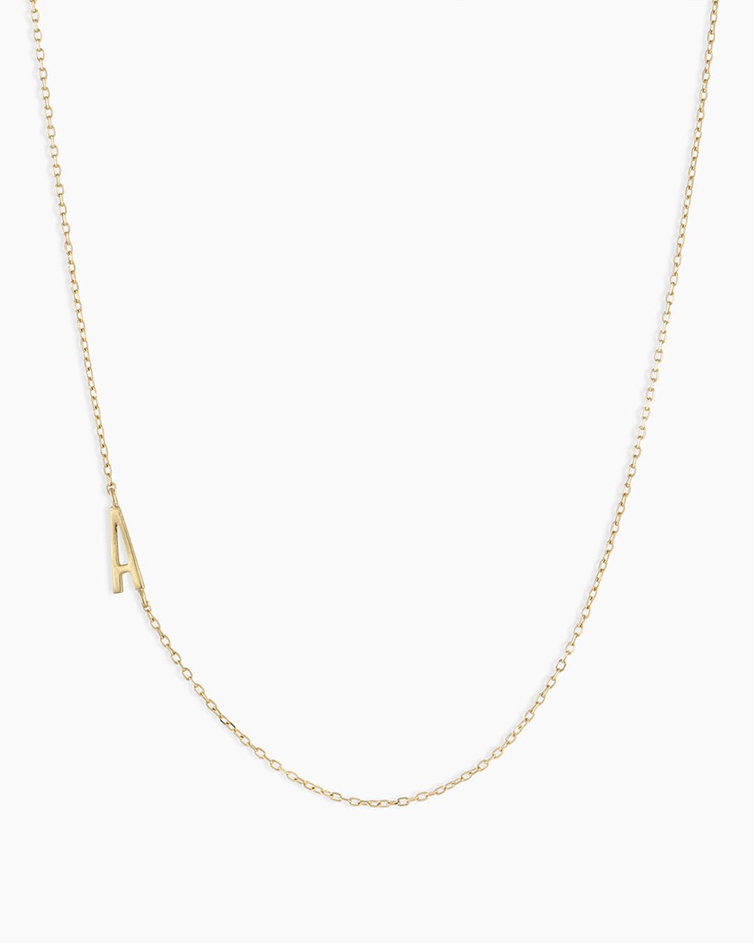 Woman wearing  Alphabet Necklace || option::14k Solid Gold, A