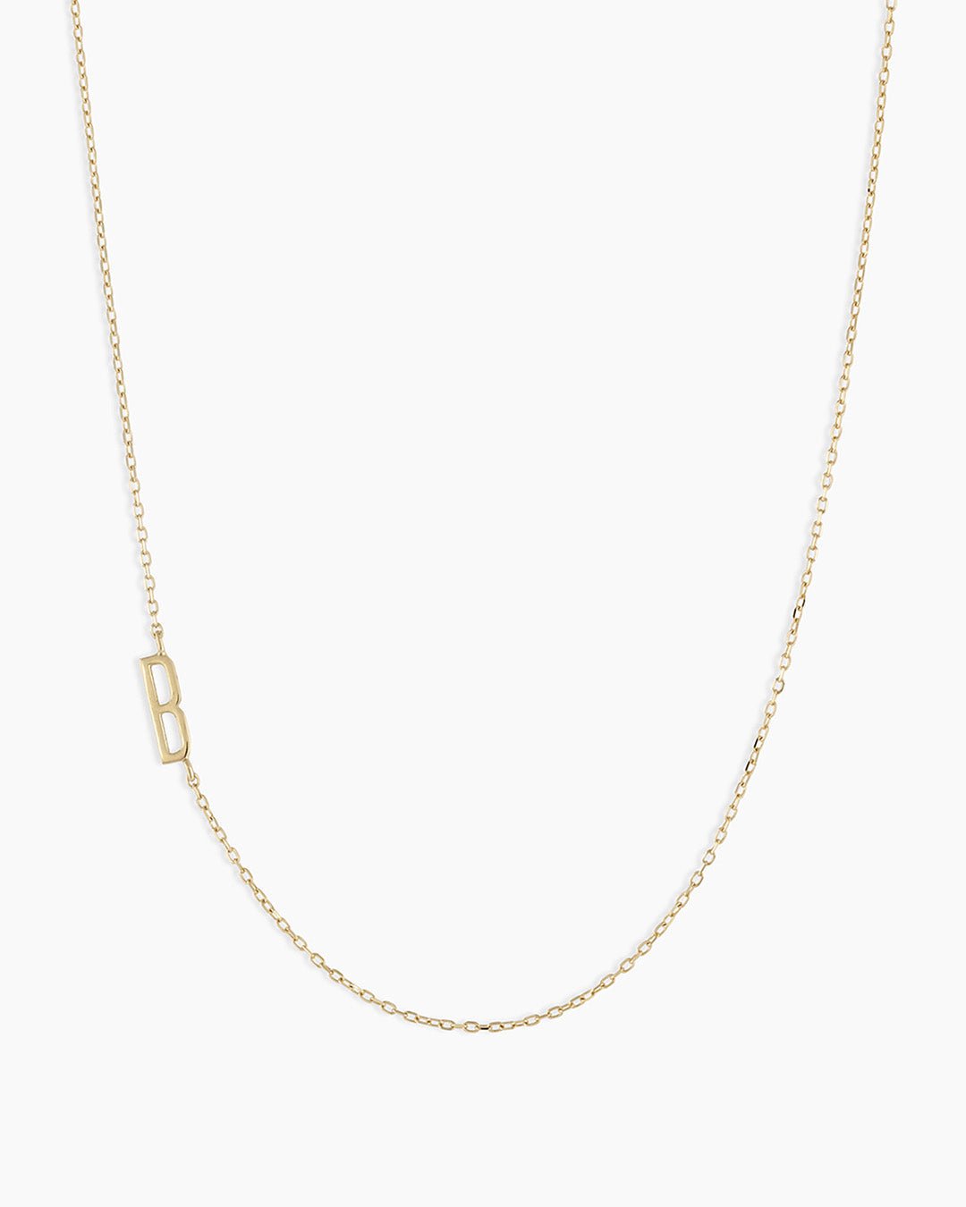 Woman wearing  Alphabet Necklace || option::14k Solid Gold, B