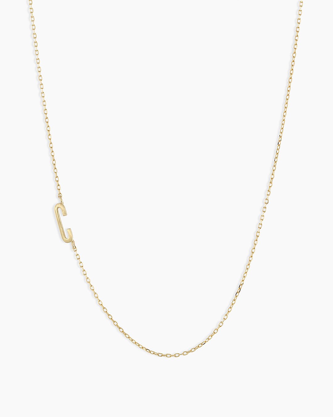 Woman wearing  Alphabet Necklace || option::14k Solid Gold, C