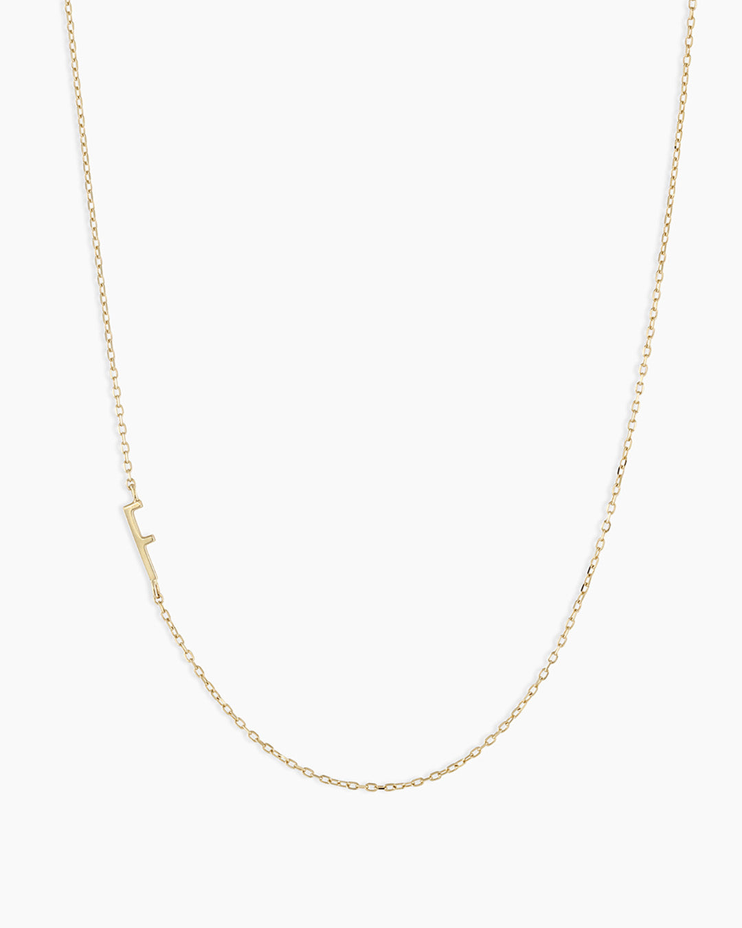 Woman wearing  Alphabet Necklace || option::14k Solid Gold, E